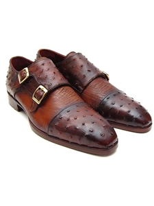Tobacco & Brown Genuine Ostrich Monkstraps Shoe | Handmade Monk Straps Shoes | Sam's Tailoring Fine Men Clothing
