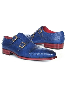 Sax Blue Genuine Ostrich Monkstraps Shoe | Handmade Monk Straps Shoes | Sam's Tailoring Fine Men Clothing