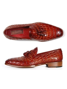 Reddish Crocodile Embossed Tassel Loafer | handmade Men Loafers | Sam's Tailoring Fine Men's Clothing