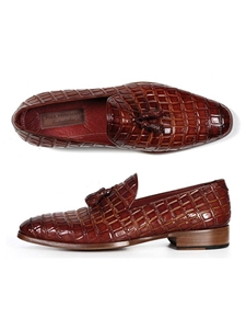 Brown Crocodile Embossed Calfskin Tassel Loafer | handmade Men Loafers | Sam's Tailoring Fine Men's Clothing