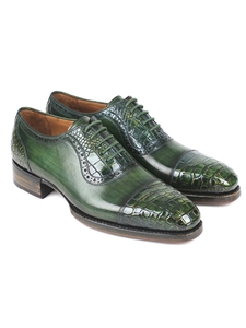 Green Genuine Crocodile & Calfskin Cap-Toe Oxford | Hand Made Exotic Skins Shoes | Sam's Tailoring Fine Men Clothing