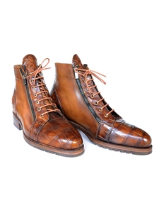 Brown Genuine Crocodile & Calfskin Side Zipper Boots | Hand Made Exotic Skins Shoes | Sam's Tailoring Fine Men Clothing