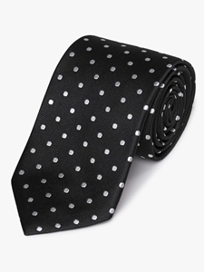 Black Woven White Polka Dot Silk Tie | Fine Ties Collection | Sam's Tailoring Fine Men Clothing