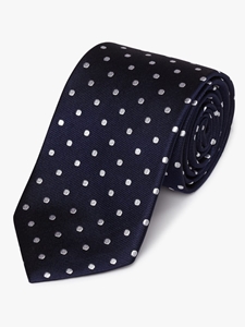Navy Woven White Polka Dot Silk Tie | Fine Ties Collection | Sam's Tailoring Fine Men Clothing