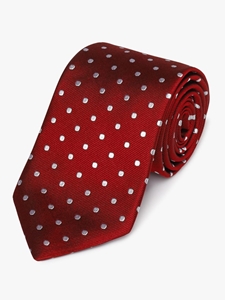 Red Woven White Polka Dot Silk Tie | Fine Ties Collection | Sam's Tailoring Fine Men Clothing