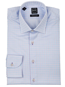 White with Pink/Blue Check Marcus Dress Shirt | IKE Behar Dress Shirts | Sam's Tailoring Fine Men's Clothing