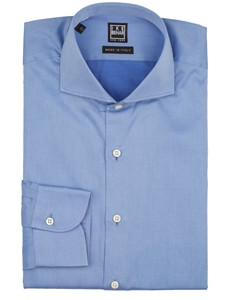 Blue Italian Twill Spread Collar Dress Shirt | IKE Behar Dress Shirts | Sam's Tailoring Fine Men's Clothing