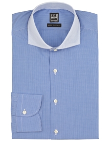 Blue Check on Check Contrast Collar Dress Shirt | IKE Behar Dress Shirts | Sam's Tailoring Fine Men's Clothing