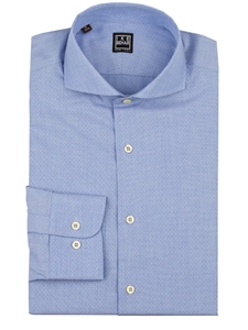 Blue Dobbie Dot Spread Collar Dress Shirt | IKE Behar Dress Shirts | Sam's Tailoring Fine Men's Clothing