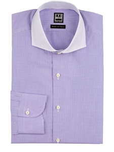 Purple Check on Check Contrast Collar Dress Shirt | IKE Behar Dress Shirts | Sam's Tailoring Fine Men's Clothing