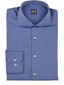 Indigo Blue Panama Texture Weave Dress Shirt | IKE Behar Dress Shirts | Sam's Tailoring Fine Men's Clothing