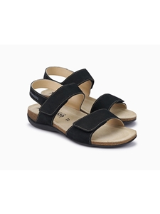 Black Nubuck Cork Footbed Women's Sandal | Women Cork Footbed Sandals | Sam's Tailoring