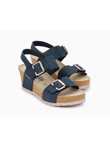 Navy Nubuck Cork Footbed Women Wedge Sandal | Women Cork Footbed Wedges | Sam's Tailoring