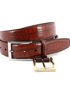 Cognac Alligator Grain Embossed Calfskin Belt | Torino Leather Belts | Sam's Tailoring Fine Men Clothing