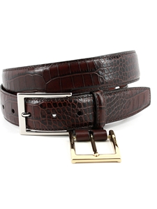Brown Alligator Grain Embossed Calfskin Belt | Torino Leather Belts | Sam's Tailoring Fine Men Clothing