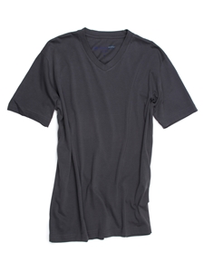 Grey Pima Cotton Short Sleeves V-Neck T-shirt | Georg Roth V-Neck T-shirts | Sam's Tailoring Fine Men Clothing