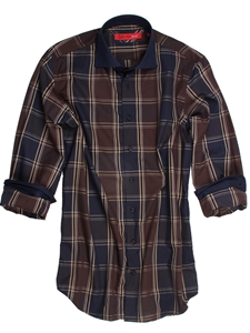 Brown, Beige & Dark Blue Plaid Men's Shirt | Georg Roth Long Sleeves Shirts | Sams Tailoring Fine Mens Clothing