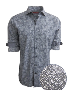 Charcoal & White Floral Print Palisades Shirt | Georg Roth Long Sleeves Shirts | Sams Tailoring Fine Mens Clothing