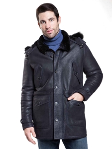 Rugged Navy Fargo Men's Shearling Jacket | Aston Leather Shearling Collection | Sam's Tailoring Fine Men Clothing