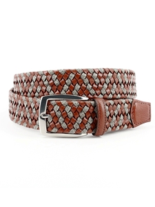 Cognac/Taupe Italian Braided Leather & Linen Belt | Torino Leather Belts | Sam's Tailoring Fine Men Clothing
