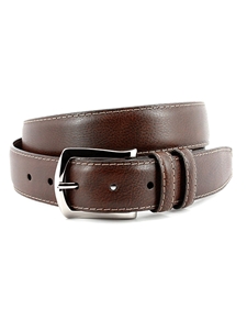 Brown Contrast Stitched Italian Soft Calfskin Belt | Torino Leather Belts | Sam's Tailoring Fine Men Clothing
