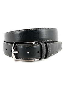 Black Contrast Stitched Italian Soft Calfskin Belt | Torino Leather Belts | Sam's Tailoring Fine Men Clothing