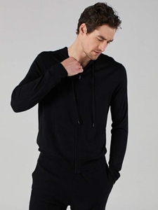 Black Silk Cashmere Two Way Zipper Men's Hoodie | Naddam Cashmere Hoodie | Sam's Tailoring Fine Men's Clothing