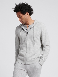 Cement Brushed Cashmere Men's Zip Hoodie | Naadam Cashmere Hoodie & Sweatshirts | Sam's Tailoring Fine Men's Clothing