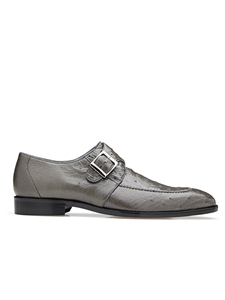 Gray Ostrich Single Buckle Josh Dress Shoe | Belvedere Dress Shoes Collection | Sam's Tailoring Fine Mens Clothing