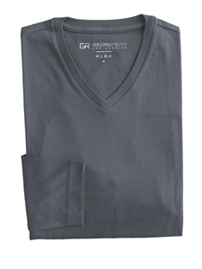 Grey Pima Cotton V-Neck Long Sleeve Mens Tshirt | Georg Roth t Shirts | Sams Tailoring Fine Mens Clothing