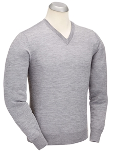 Heather Grey Fine Guage Merino V-Neck Sweater | Bobby Jones Sweaters Collection | Sams Tailoring Fine Men's Clothing