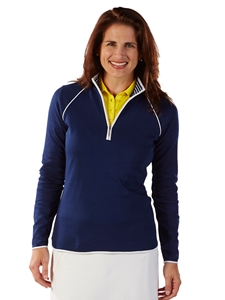 Summer Navy Pima Cotton Solid Quarter Zip Women Pullover | Bobby Jones Women's Pullovers | Sam's Tailoring Fine Women's Clothing