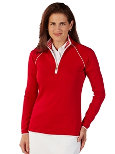 Cambridge Red Pima Cotton Solid Quarter Zip Women Pullover | Bobby Jones Women's Pullovers | Sam's Tailoring Fine Women's Clothing