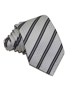 Black And White Regimental Woven Silk Tie | Italo Ferretti Ties | Sam's Tailoring Fine Men's Clothing