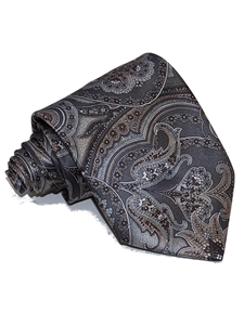 Silvery Grey & Brown Paisley & Batik Pattern Silk Tie | Italo Ferretti Ties | Sam's Tailoring Fine Men's Clothing