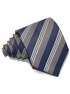 Blue, White & Light Brown Stripes Regimental Silk Tie | Italo Ferretti Ties | Sam's Tailoring Fine Men's Clothing