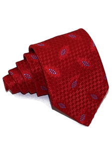 Red With Blue Leaf Decoration Woven Silk Tie | Italo Ferretti Ties | Sam's Tailoring Fine Men's Clothing
