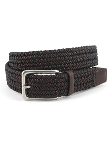 Black/Brown Italian Woven Cotton & Leather Belt | Torino Leather Belts | Sam's Tailoring Fine Men Clothing