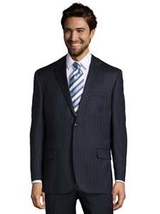 Navy Wool Stripe Center Vent Suit Jacket | Palm Beach Wool Collection | Sam's Tailoring Fine Men Clothing