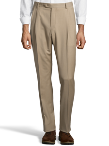 Tan Gabardine Pleated Wool Men's Pant | Palm Beach Dress Pants | Sam's Tailoring Fine Men's Clothing