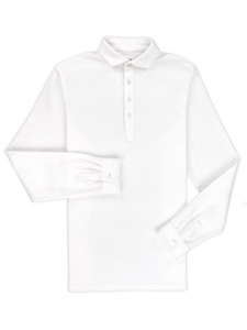 White Comfort Pique Cambridge Long Sleeve Polo | Vastrm Polos Collection | Sam's Tailoring Fine Men Clothing