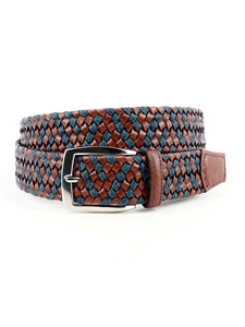 Cognac/Navy Italian Braided Leather & Linen XL Belt | Torino Leather XL Belts | Sam's Tailoring Fine Men Clothing
