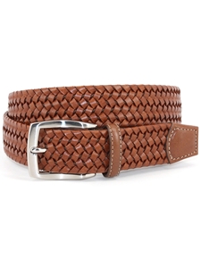 Cognac Italian Woven Stretch Leather Men's Belt | Torino Leather Dress Causal Belts | Sam's Tailoring Fine Men Clothing