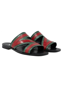 Red/Green Sarasota Ostrich Leg Men's Sandal | Mauri Men's Sandals | Sam's Tailoring Fine Men's Shoes