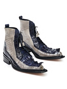 Wonder Blue Dragon Croc Hornback Ostrich Leg Boot | Mauri Men's Boots | Sam's Tailoring Fine Men's Shoes