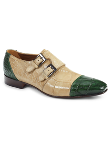 Bone/Green Alligator Double Monk Strap Shoe | Mauri Monk Strap Shoes | Sam's Tailoring Fine Men's Shoes