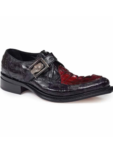Black/Burgundy Michelangelo Crocodile Monk Strap Shoe | Mauri Monk Strap Shoes | Sam's Tailoring Fine Men's Shoes