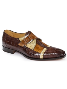 Tmoro/Bone/Brandy Alligator Monk Strap Shoe | Mauri Monk Strap Shoes | Sam's Tailoring Fine Men's Shoes