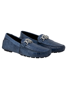 Caribbean Blue Tide Crocodile Flanks Driving Loafer | Mauri Men's Loafers | Sam's Tailoring Fine Men's Clothing