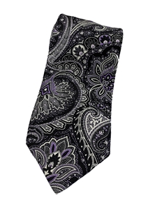 Black, Lavender & White Paisley Silk XL Tie | Italo Ferretti Extra Long Ties | Sam's Tailoring Fine Men's Clothing